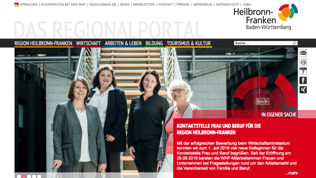  Screenshot Startseite Homepage Wirtschaftsregion Heilbronn-Franken 